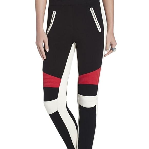 BCBGMAXAZRIA Women's Black White Bond Coloblocked Leggings Size Large - Picture 1 of 7